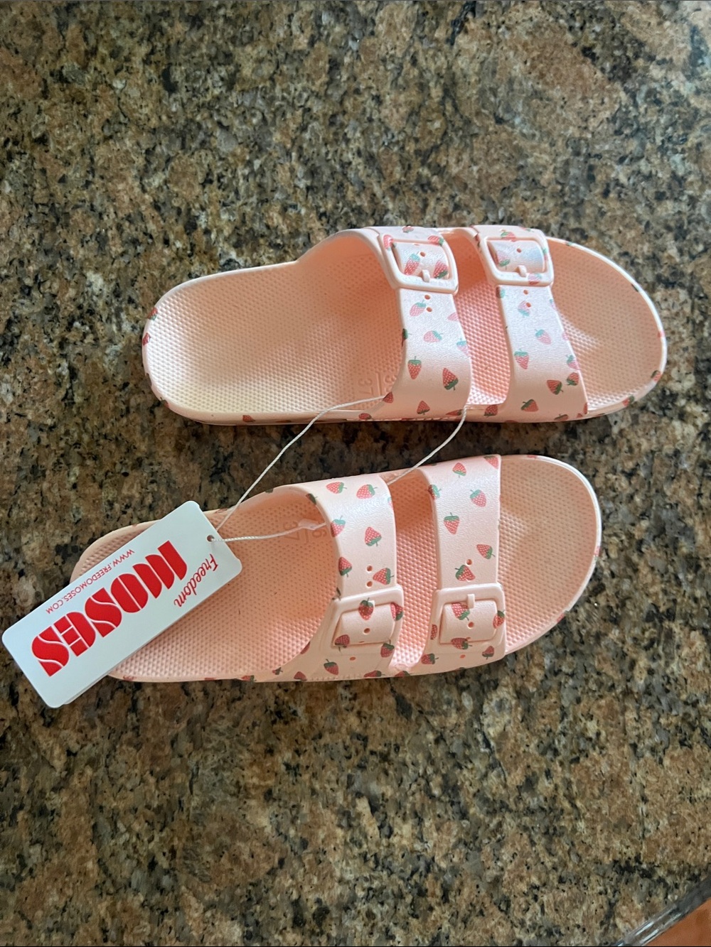 Freedom Moses Pink Strawberry Print Double-Strap Slide Sandals